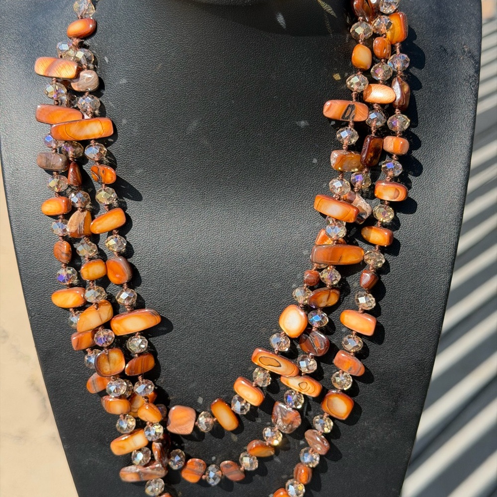 Golden Shell Crystal 3 strand Women’s Necklace